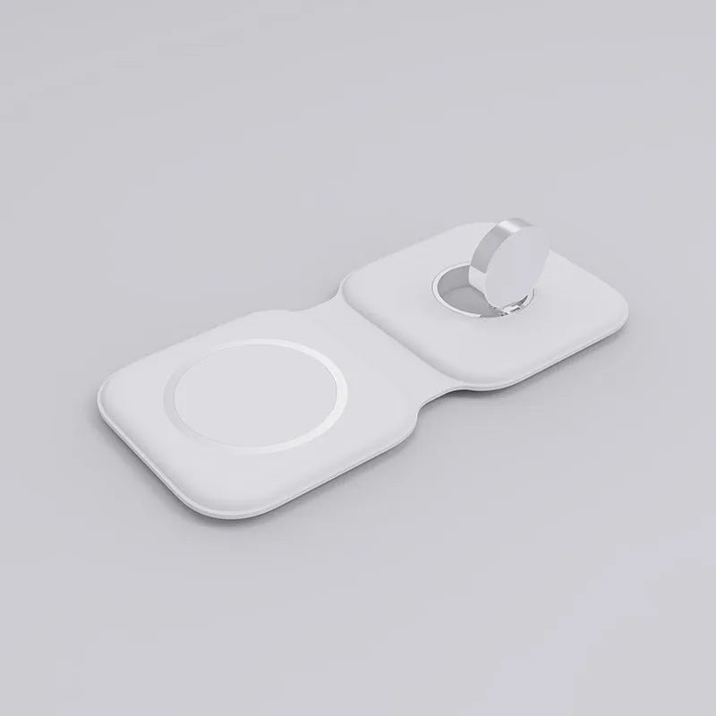 LFX-163 foldable wireless charger in fish-water blue colour charging a mobile phone and watch