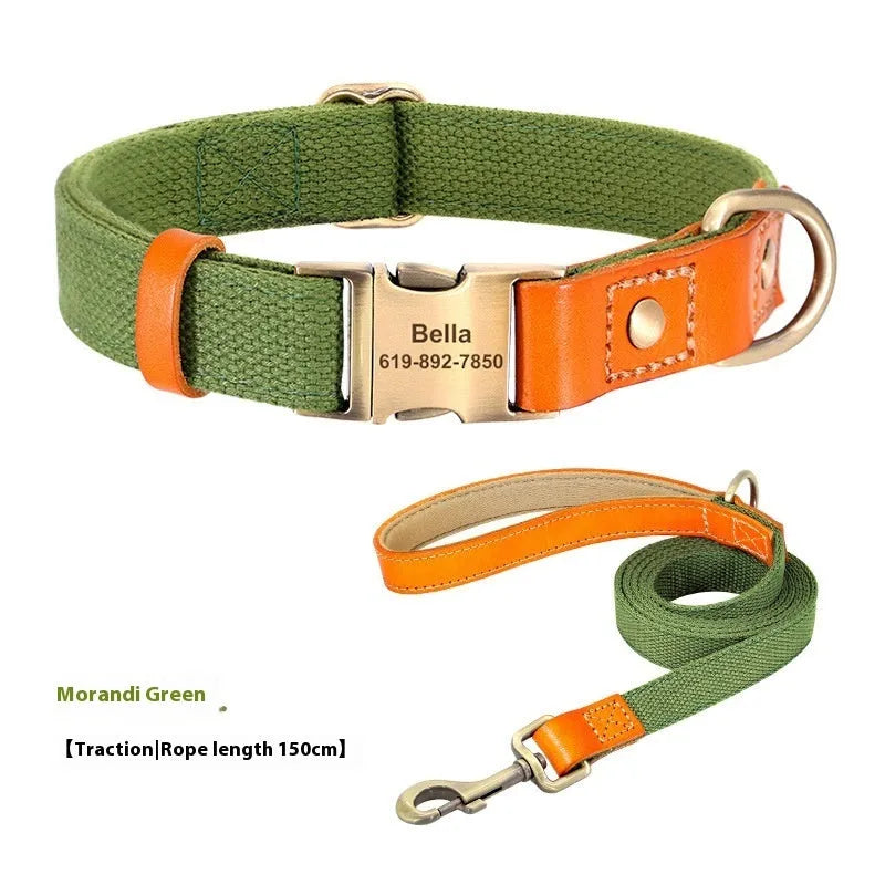 Small dog mohair collar and lead set in Mo Landi green with coordinating lettering on the rope.