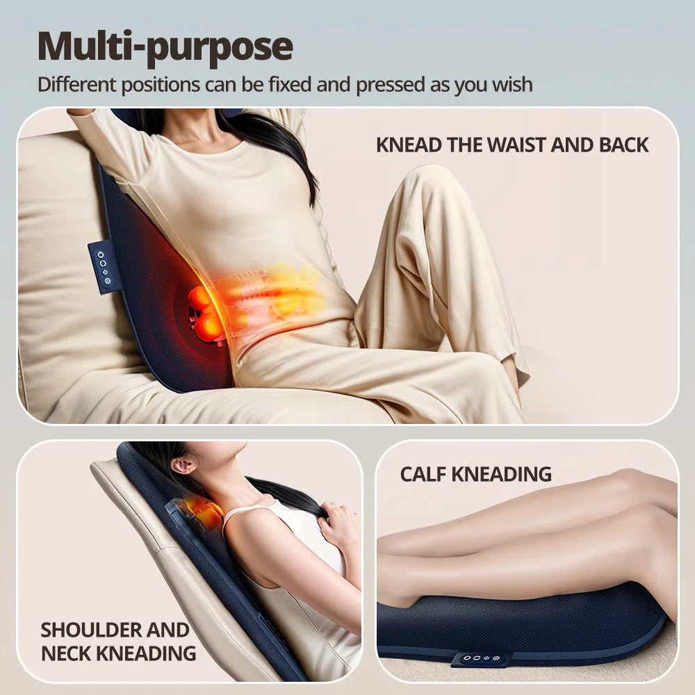 Walking massage lumbar support pillow with heat therapy and auto timer