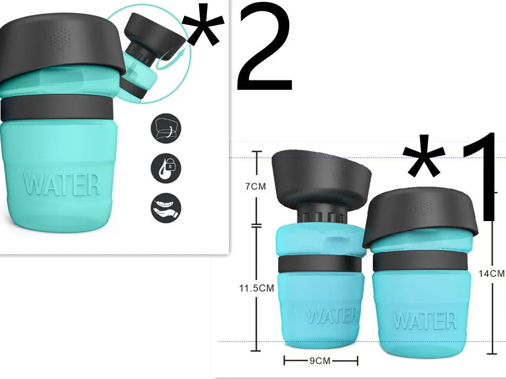 New improved creative silicone pet water bottle 520ml in sky blue with squeeze cap for dogs