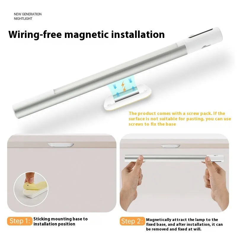 Magnetic charging infrared sensor strip lamp in silver with three-colour light and rechargeable battery