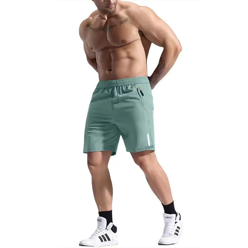 Men's grey bamboo fibre blend shorts with an elastic drawstring waistband, shown in a shorts length.