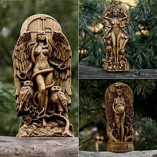 Detailed resin sculpture of a Greek goddess standing 22cm tall, for altar or garden decoration.