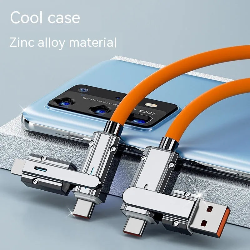 Orange fast charge mobile phone charging cable with zinc alloy connector, 1m length