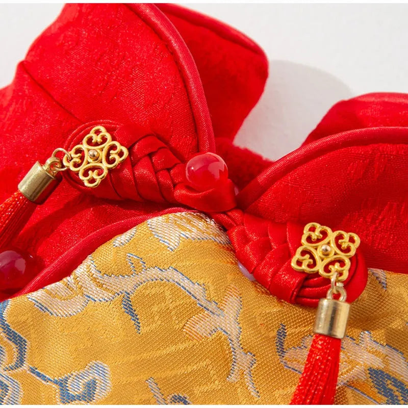 Red Chinese plum blossom pattern Tang suit button-up vest for small dogs and cats