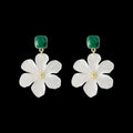 Dark green sterling silver needle flowers sweet earrings with detailed floral design