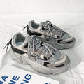 Men's Korean style platform dad shoes in black colour with lace-up front and mesh lining.