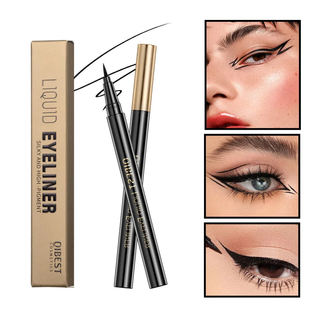 Black liquid eyeliner pen with sweat-proof quick-drying formula and fine tip applicator