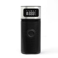 Black portable wireless vehicle air pump with metal construction and 15cm inflation tube including multiple nozzle attachments