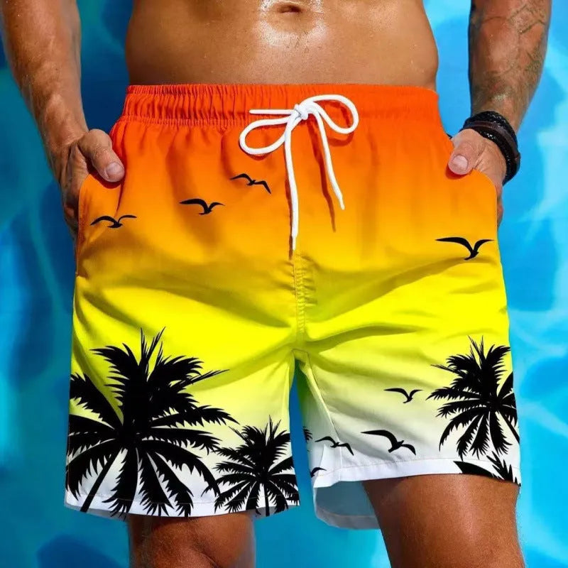 Men's ethnic style swimming trunks with loose board short design in polyester fabric