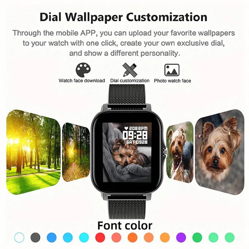 Smart watch with 1.44-inch touch screen displaying time, featuring a silicone wrist strap.