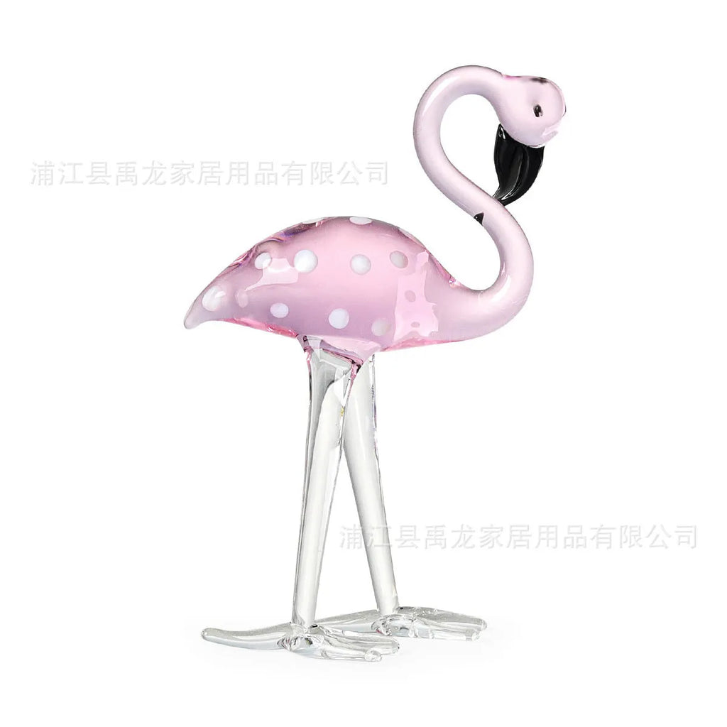 Pink flamingo crystal decorative figurine on a white base for modern home table decor.