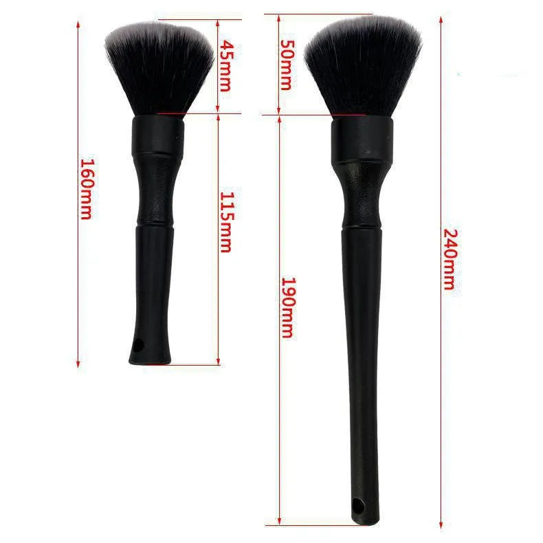 Black car detailing brush with pig hair bristles and PP plastic handle