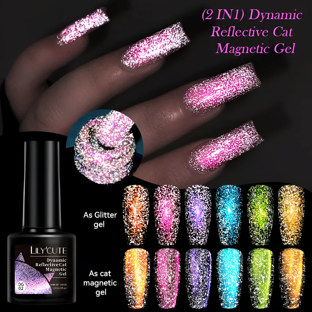 Diamond debris cat eye series UV nail polish gel in six colour options with nail glue