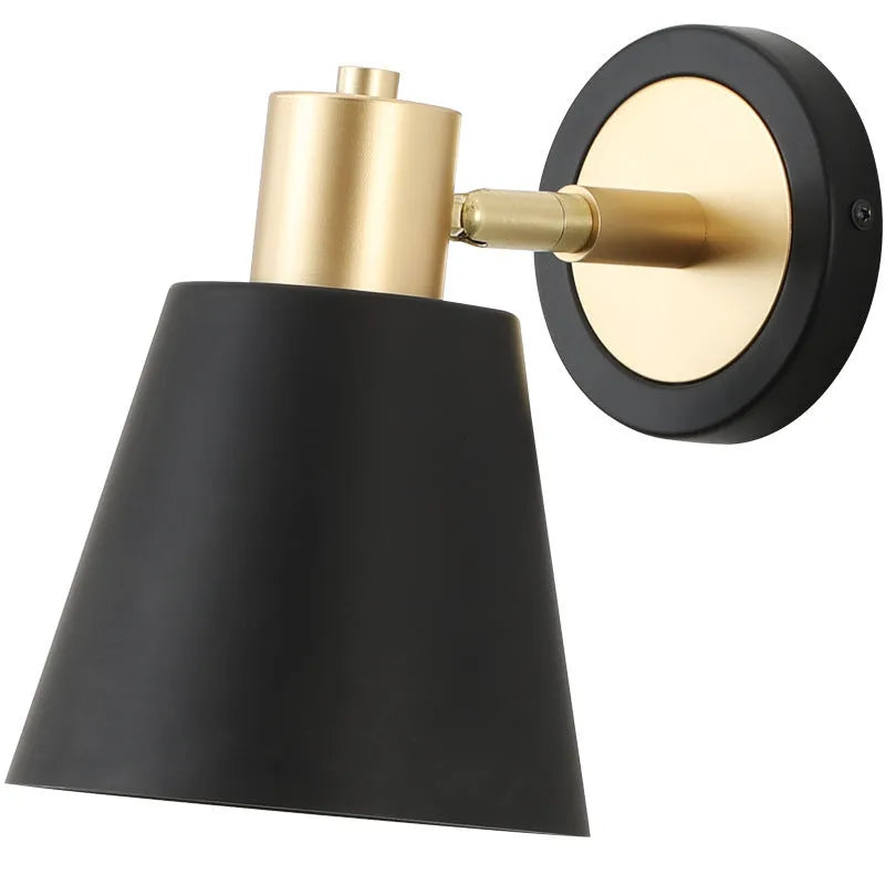 Nordic style iron wall lamp mounted on a wall beside a bed