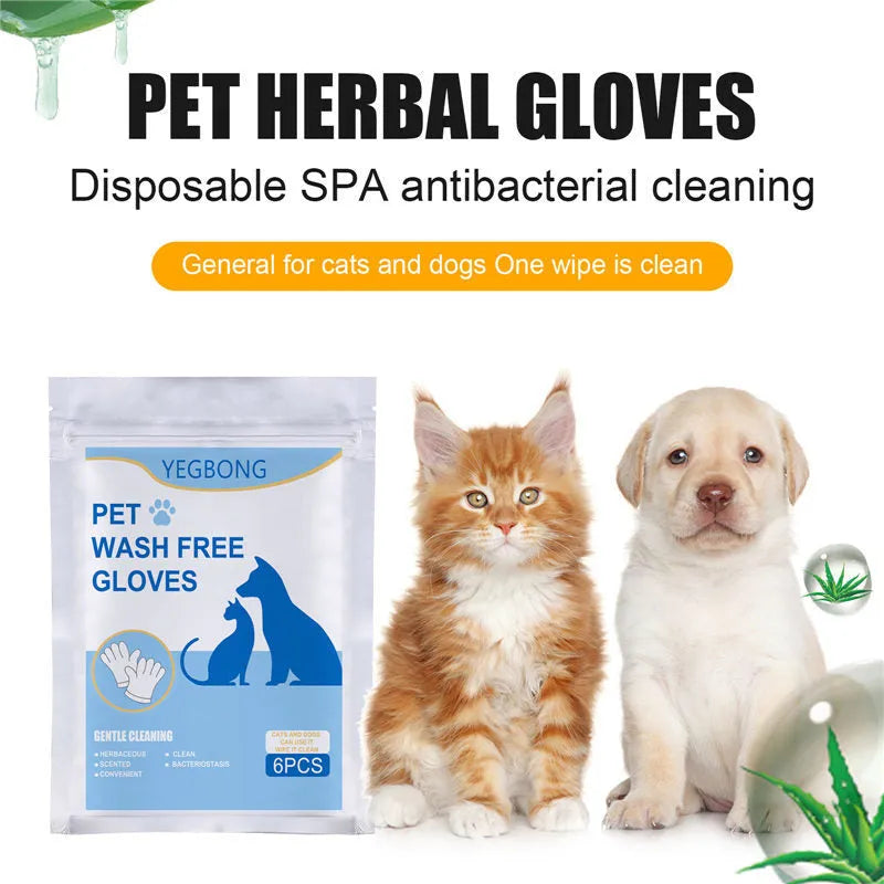 Pack of six disposable aluminium foil pet grooming gloves for cat and dog hair removal, bagged