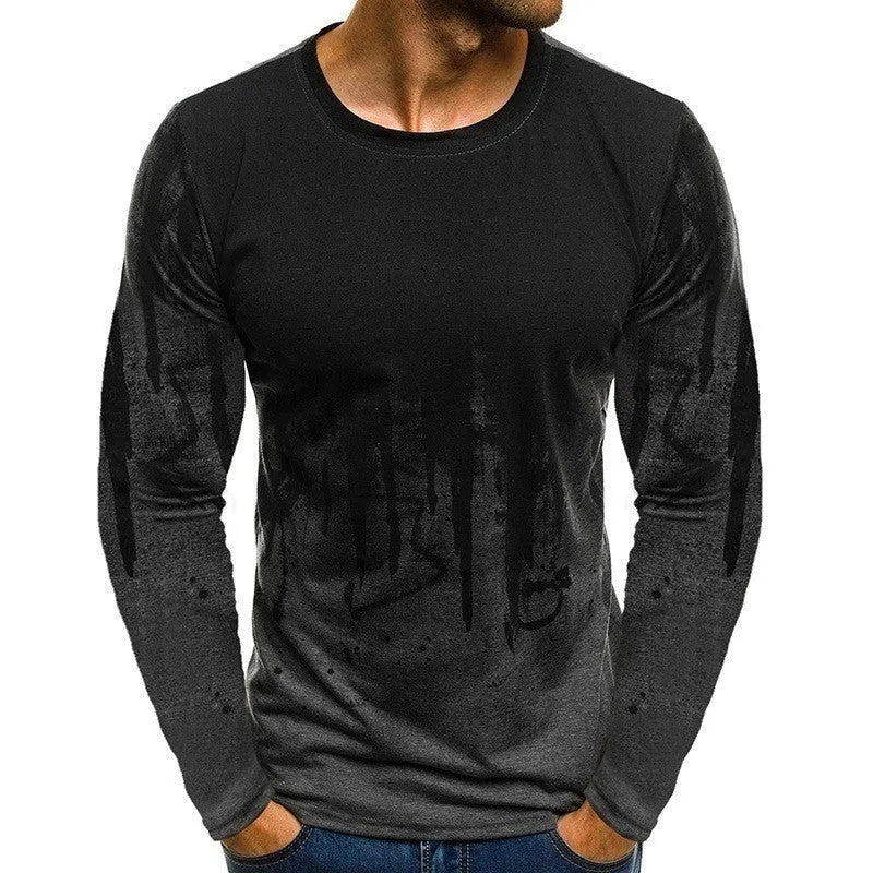 Men's long sleeve t-shirt autumn winter gray digital print sports top