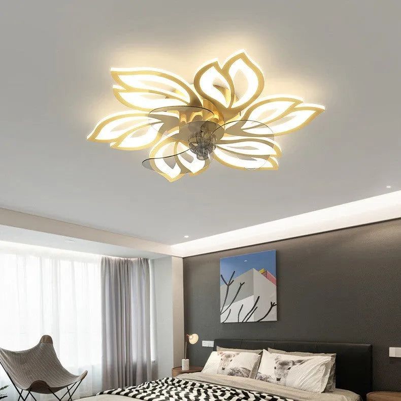 Gold ceiling fan lamp with PVC leaves, 68cm diameter and 4cm height, 72W power