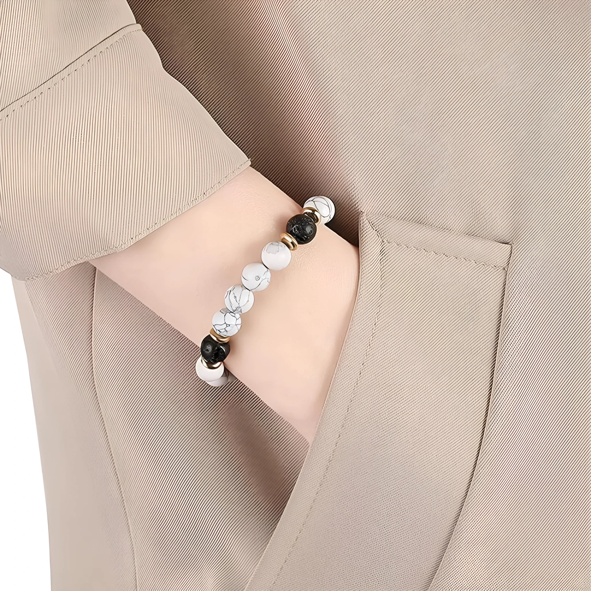 Natural stone alloy bracelet showing volcanic pattern with adjustable 6cm length