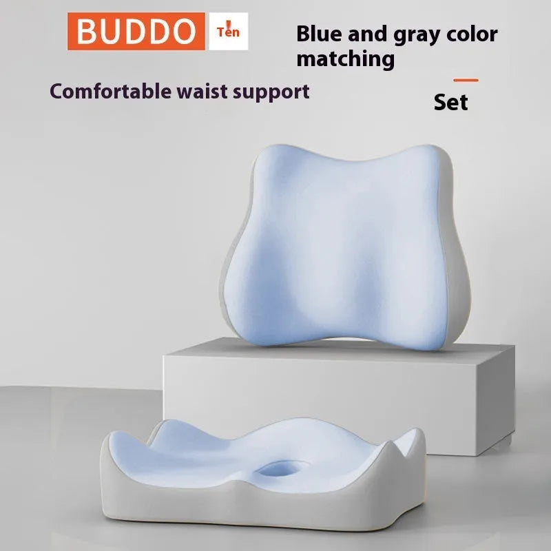 Memory foam seat cushion for office and home use in various colour combinations including grey, blue and pink options