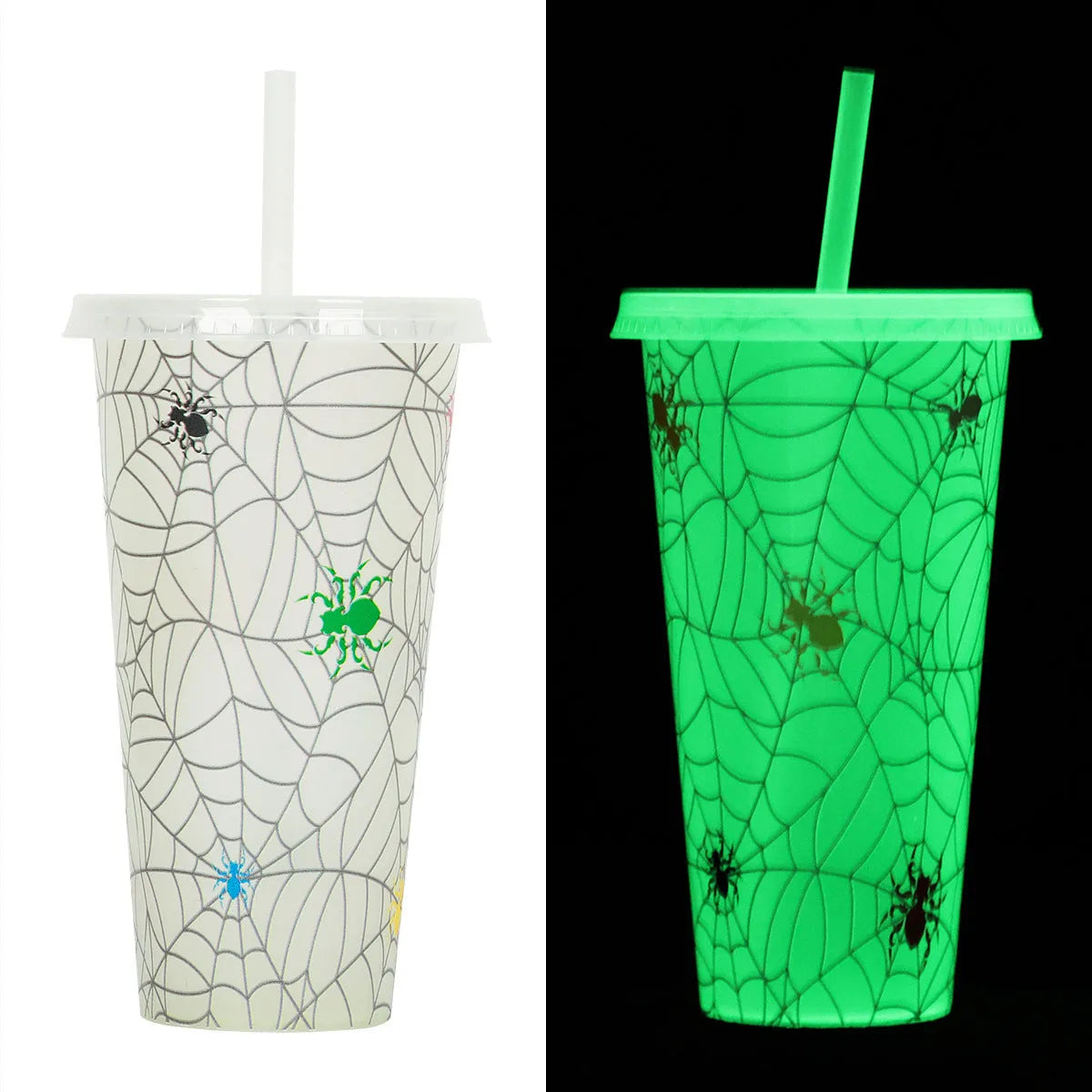 720ml plastic Halloween sippy cup with luminous straw, six colour options