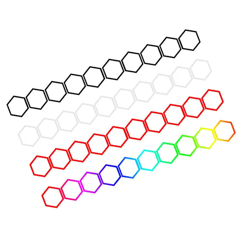 Reflective car body stickers in hexagon pattern, 8.4x10cm each, 10-pack, black white red colourful options