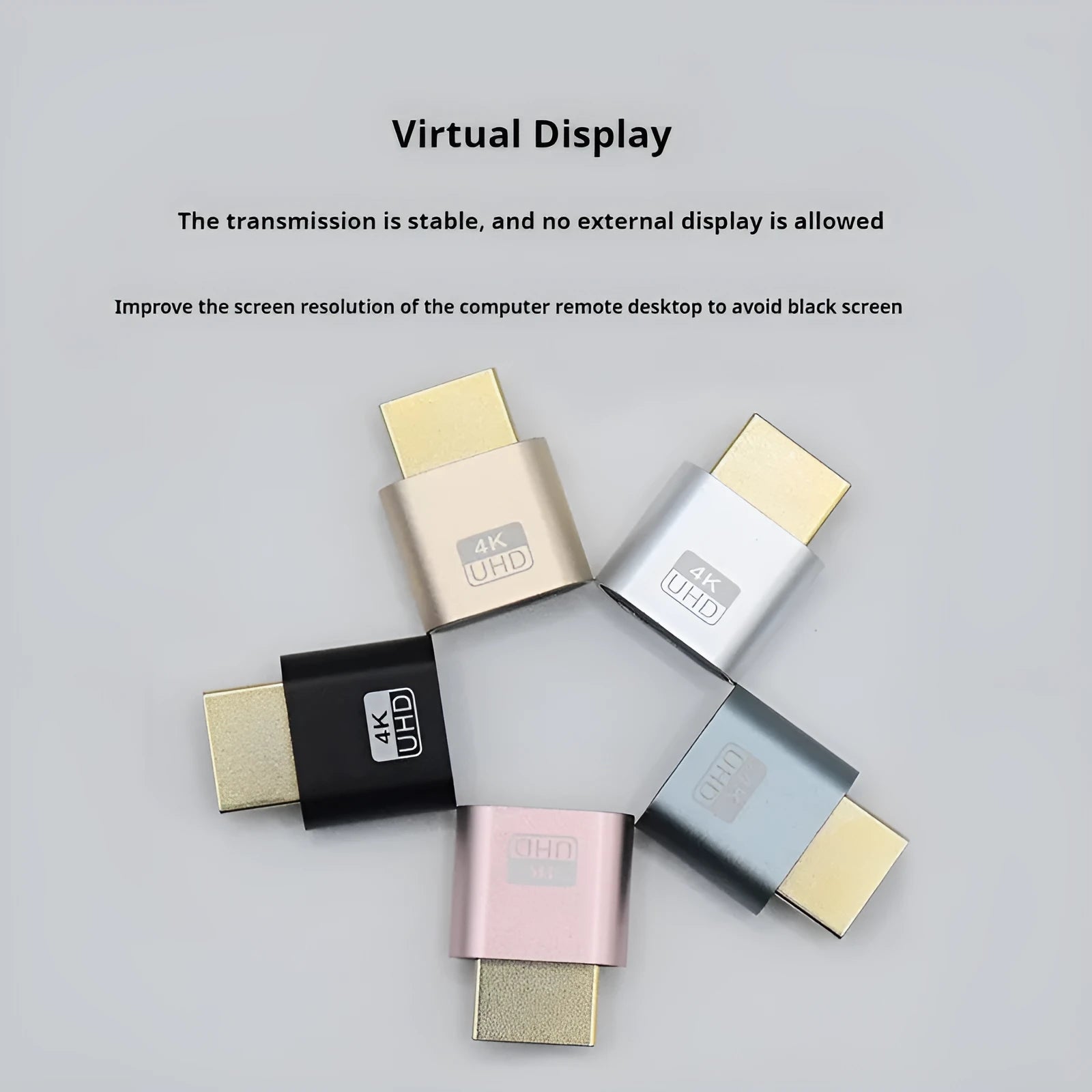 Compact 26.5mm long HDMI dummy plug in gold finish for virtual display on graphics card.