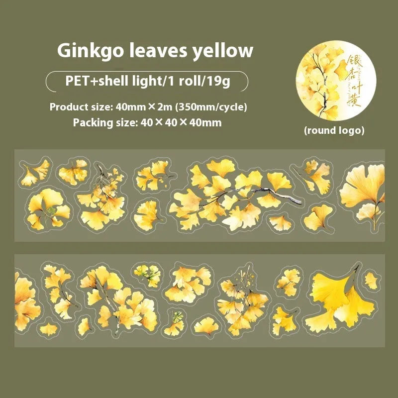Decorative sticker roll with six natural leaf designs including ginkgo and maple patterns for hand accounts