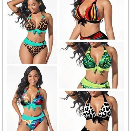 Women's colourful printed plus size bikini swimming suit in polyester-spandex fabric