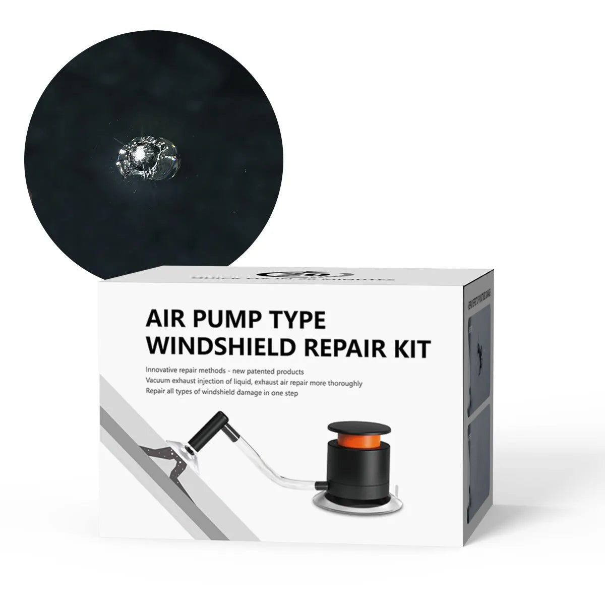 Car windscreen crack repair tool kit with plastic applicator and glass corrector bottle