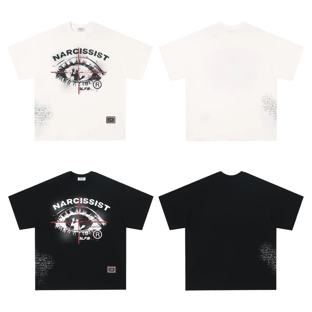 Black and white American Retro Hip Hop Gothic short sleeve cotton T-shirt for teenagers