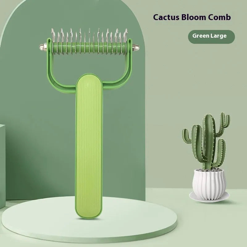 Dog grooming unknotting comb with green PP handle and stainless steel teeth