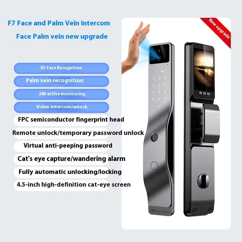 F7 face recognition smart door lock with fingerprint scanner and keypad on aluminium alloy body