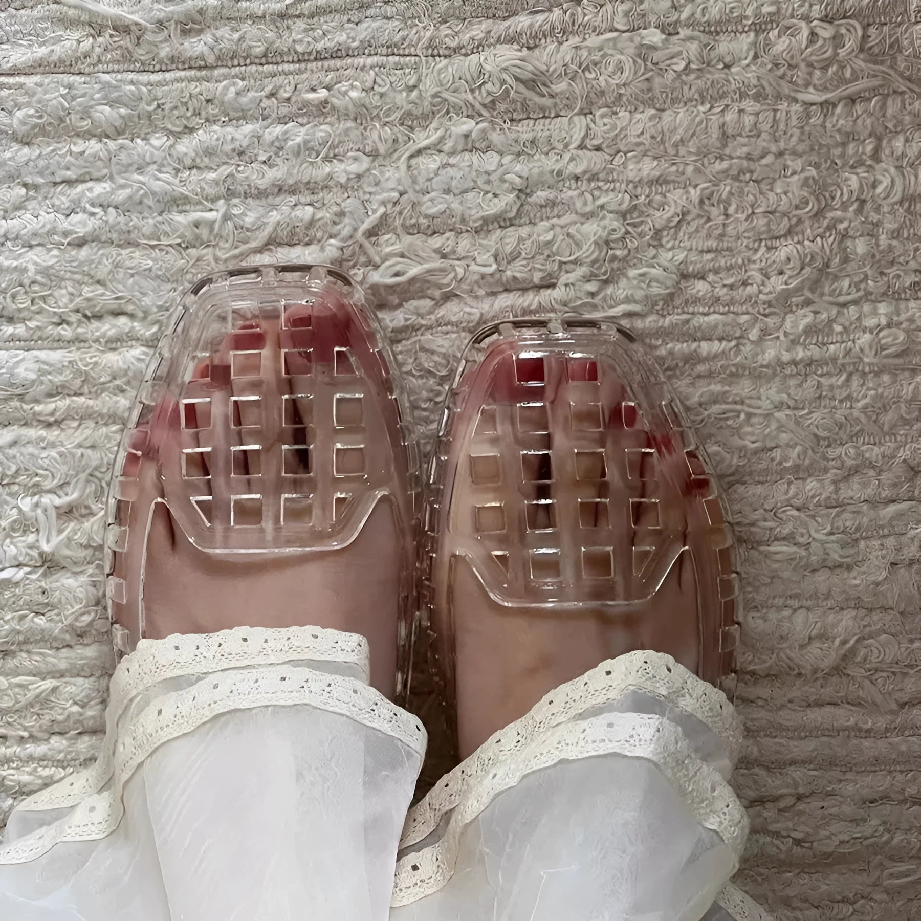 Women's square toe gel slippers in transparent colour with PVC soles for outdoor leisure