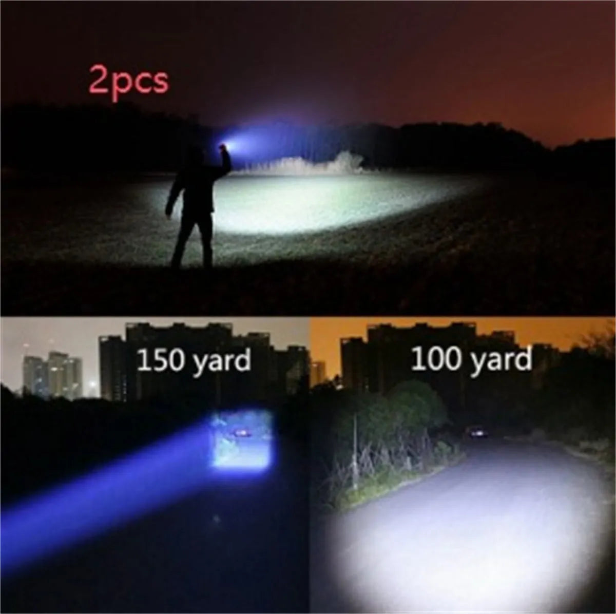 Black aluminium alloy zoomable focus LED torch with antiskid grip on a textured surface.