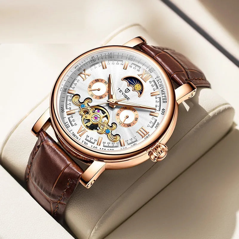 Calendar large dial thin mechanical watch for men, 17mm case, available in white black gold colours