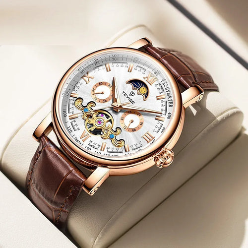Calendar large dial thin mechanical watch for men, 17mm case, available in white black gold colours