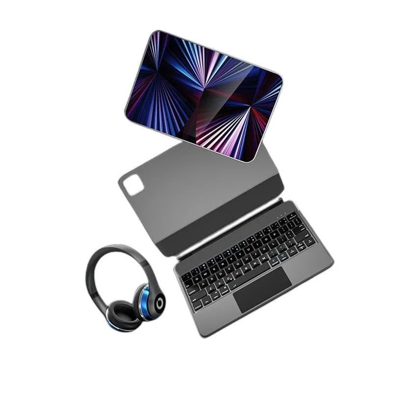 Magnetic suction wireless keyboard and protective sleeve for iPad Pro, shown in blue colour.