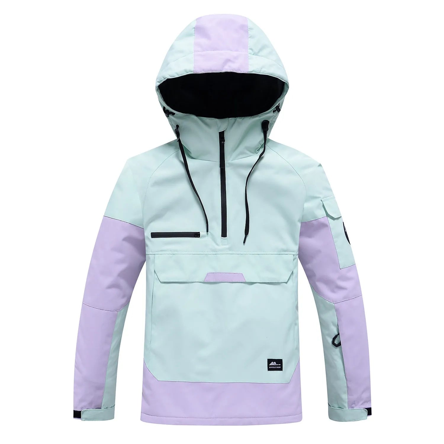 Contrast color windproof waterproof breathable couple ski hoodie in blue with black trim