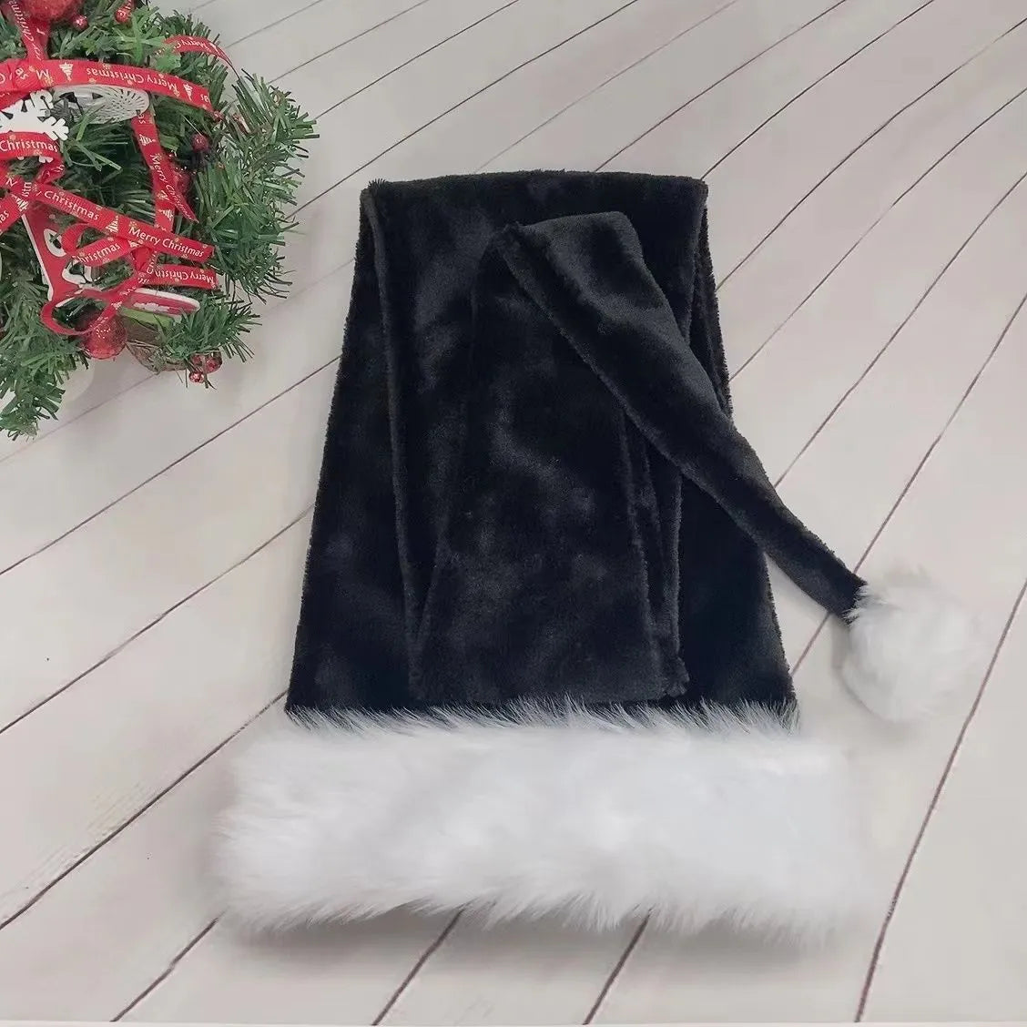 Extra long plush polyester Christmas hat, 1.5m, 30 x 150cm, in black, red, yellow, green, royal blue, dark blue, pink or purple