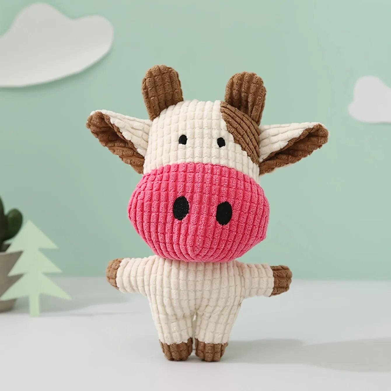 Animal shape plush squeaky dog toys in bright colours with bite-resistant construction