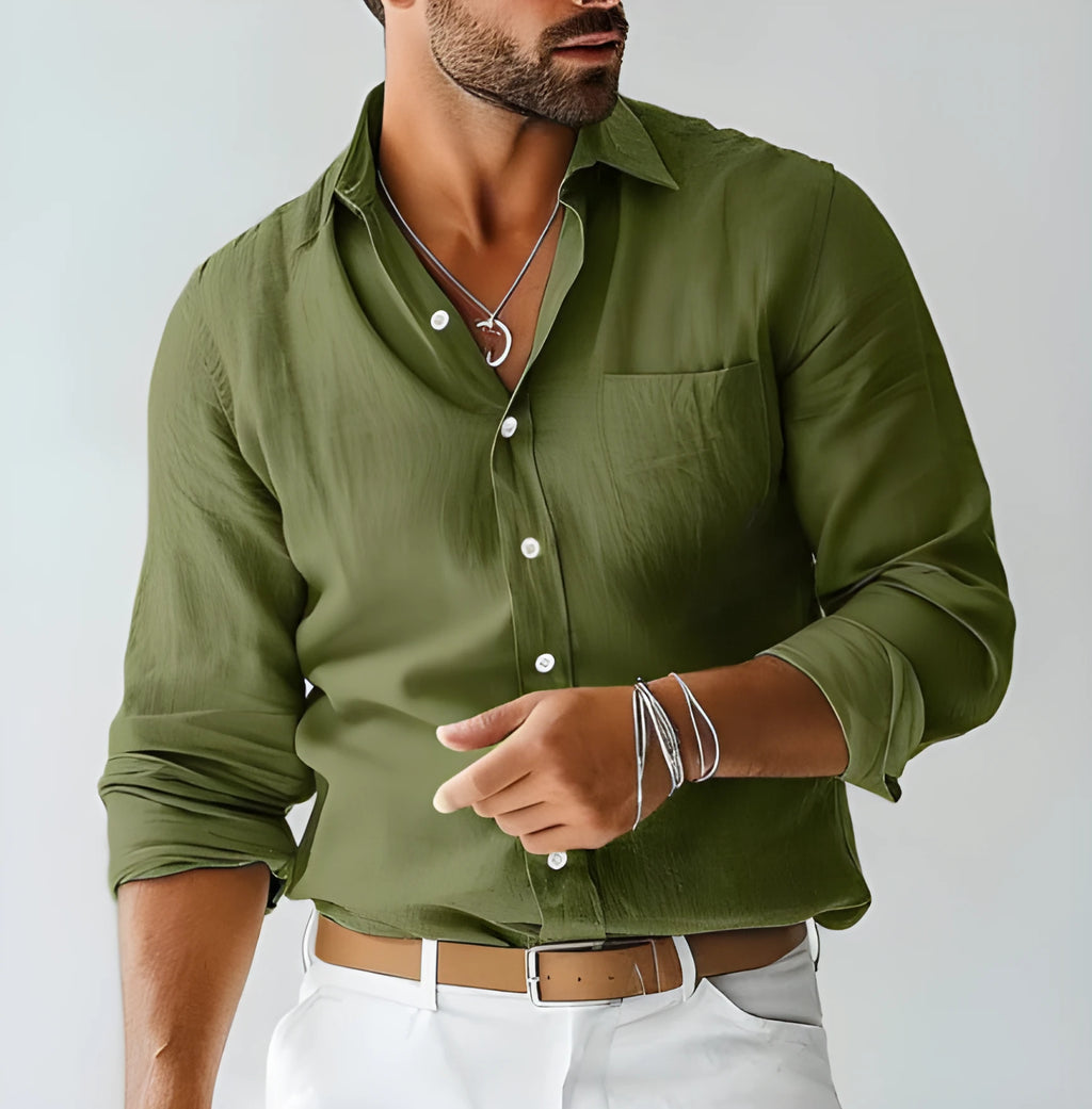 Men's Western denim style loose fit long-sleeved lapel shirt with digital print in polyester fabric, available in size S to 5XL