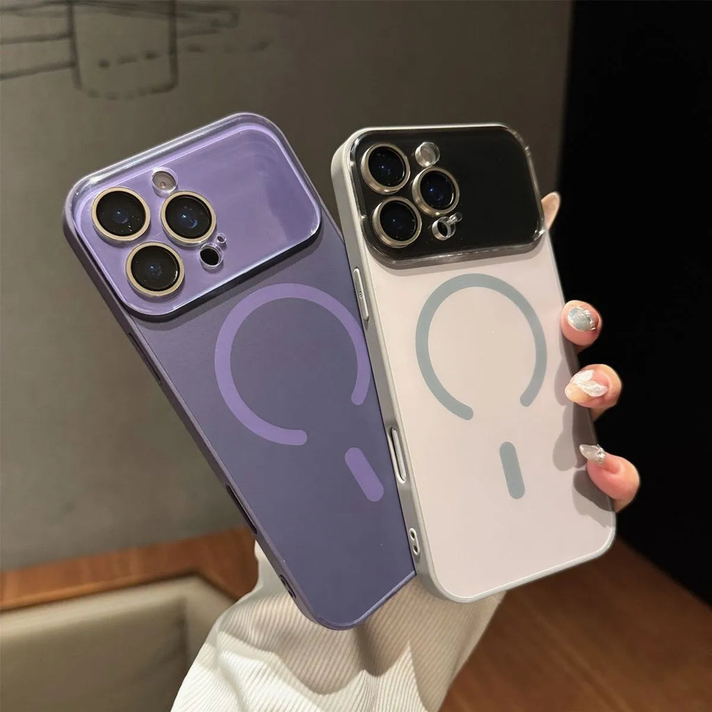 Frosted magnetic iPhone case with large window, PC shockproof cover, five colours, iPhone 11 to 17 Pro Max