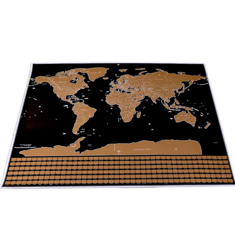 Large black scratch off world map poster 82.5x59.4cm with copper tin foil finish