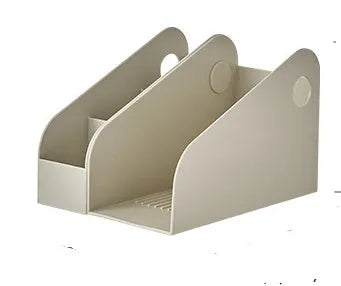 Milk coffee coloured two-tier plastic desktop storage box for stationery and documents