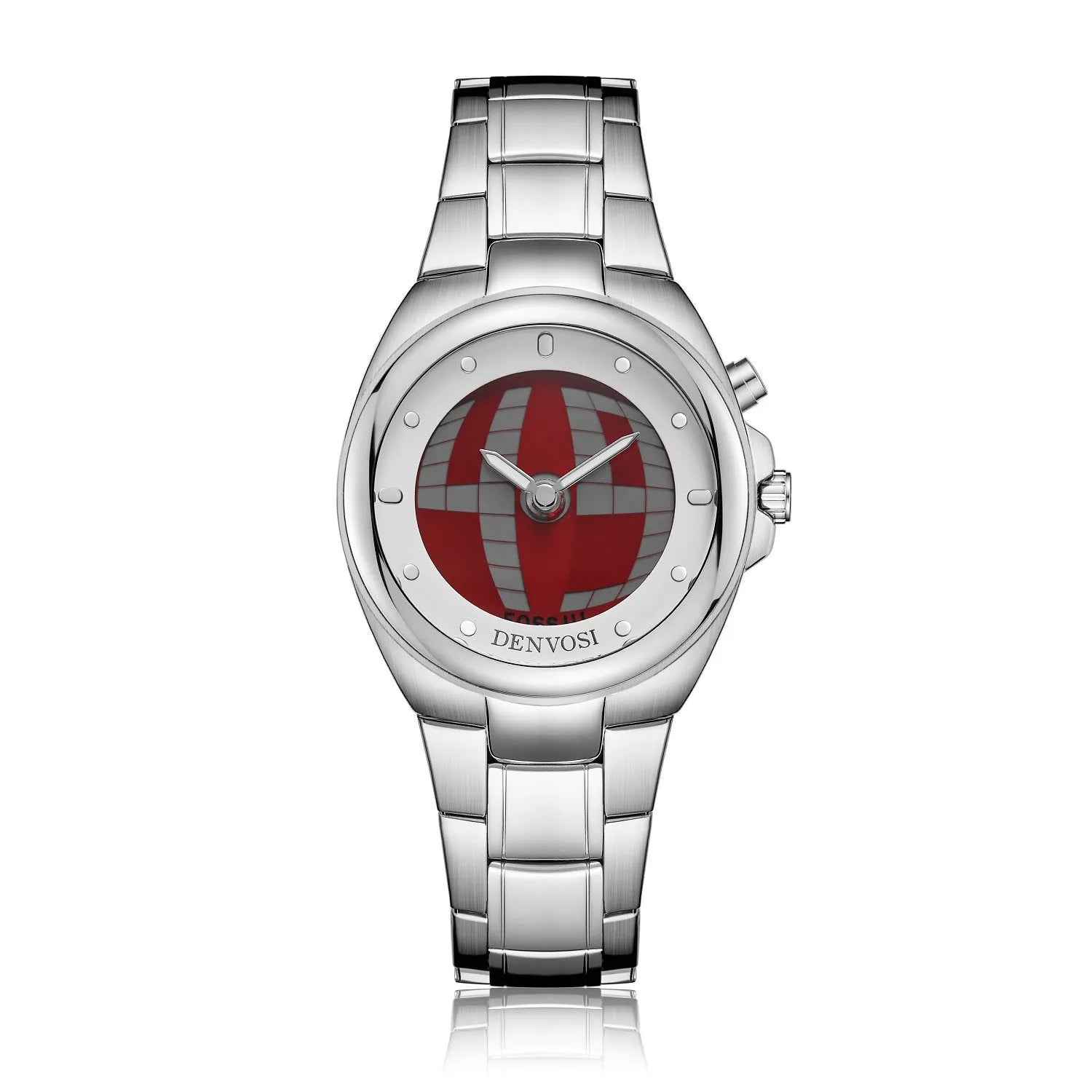 Y2K style men's digital watch with dual display and red face on alloy strap
