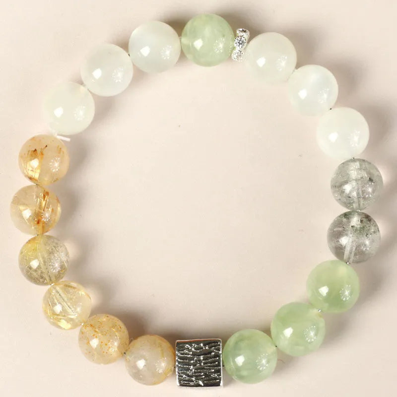 10mm geometric crystal couple bracelet in khaki colour with Chinese style design