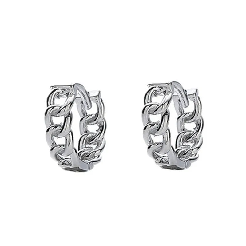 Men's silver geometric copper earrings in 10mm and 14mm sizes for hip hop style.