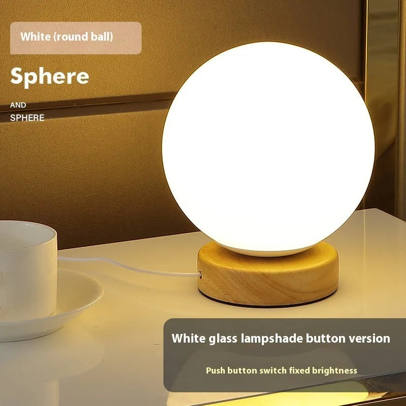 Nordic solid wood USB table lamp with touch dimming in flower shape design for bedroom