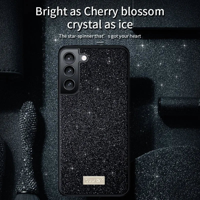 Glitter imitation leather drop-resistant phone case for Samsung S23 to S24Ultra